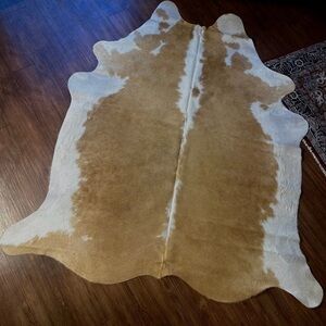 Tan and White Cowhide Rug
